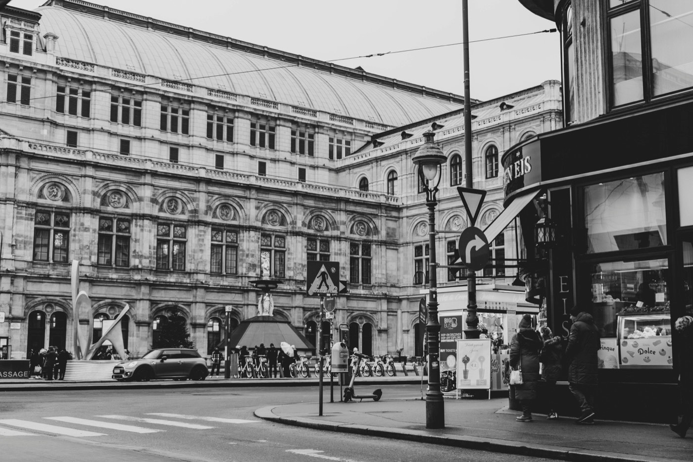 The Vienna State Opera on the Ringstrasse, black and white photograph